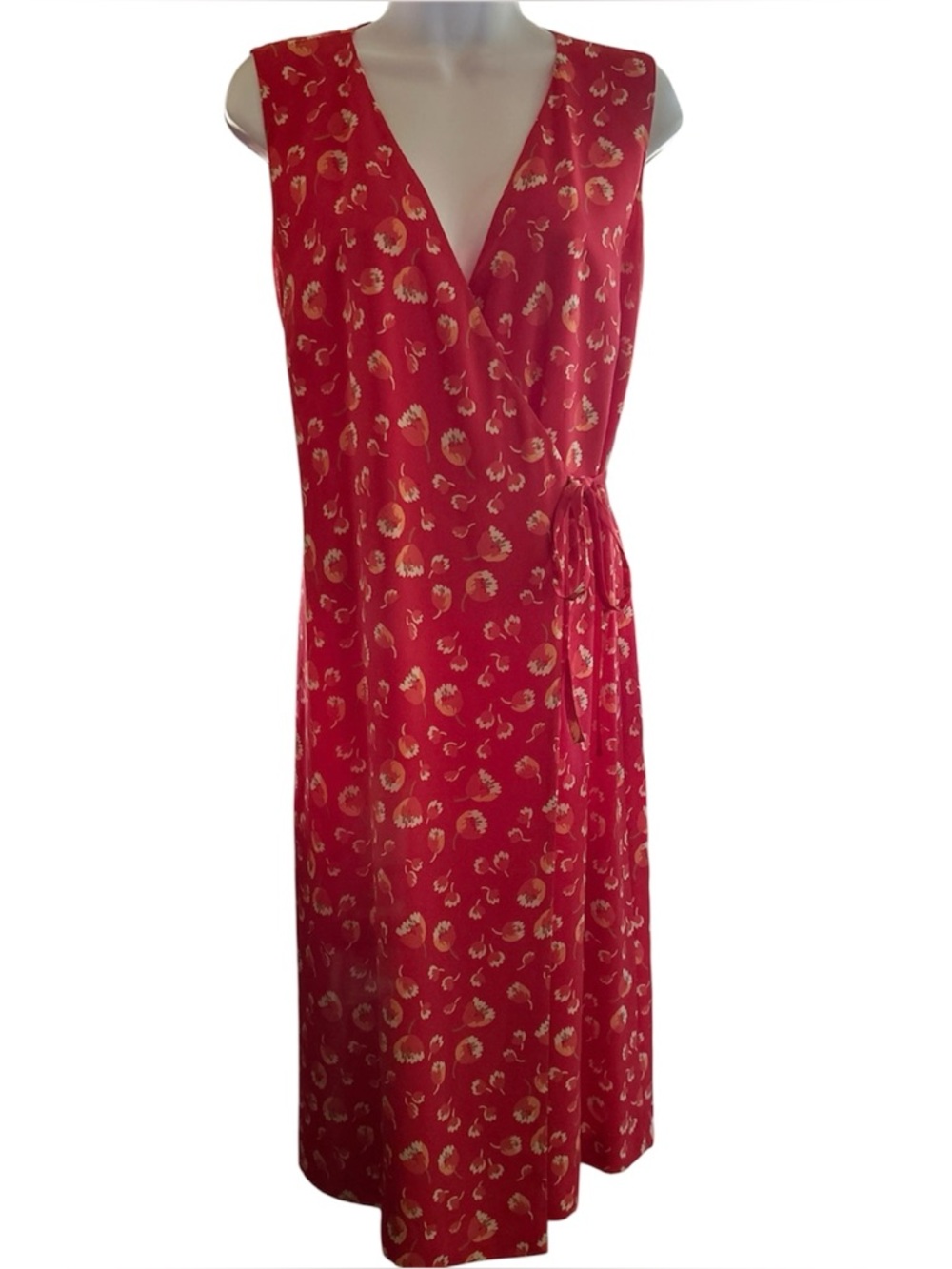 Vintage Harolds Orange Floral Spring Wrap Maxi Dress Size 4 Lightweight